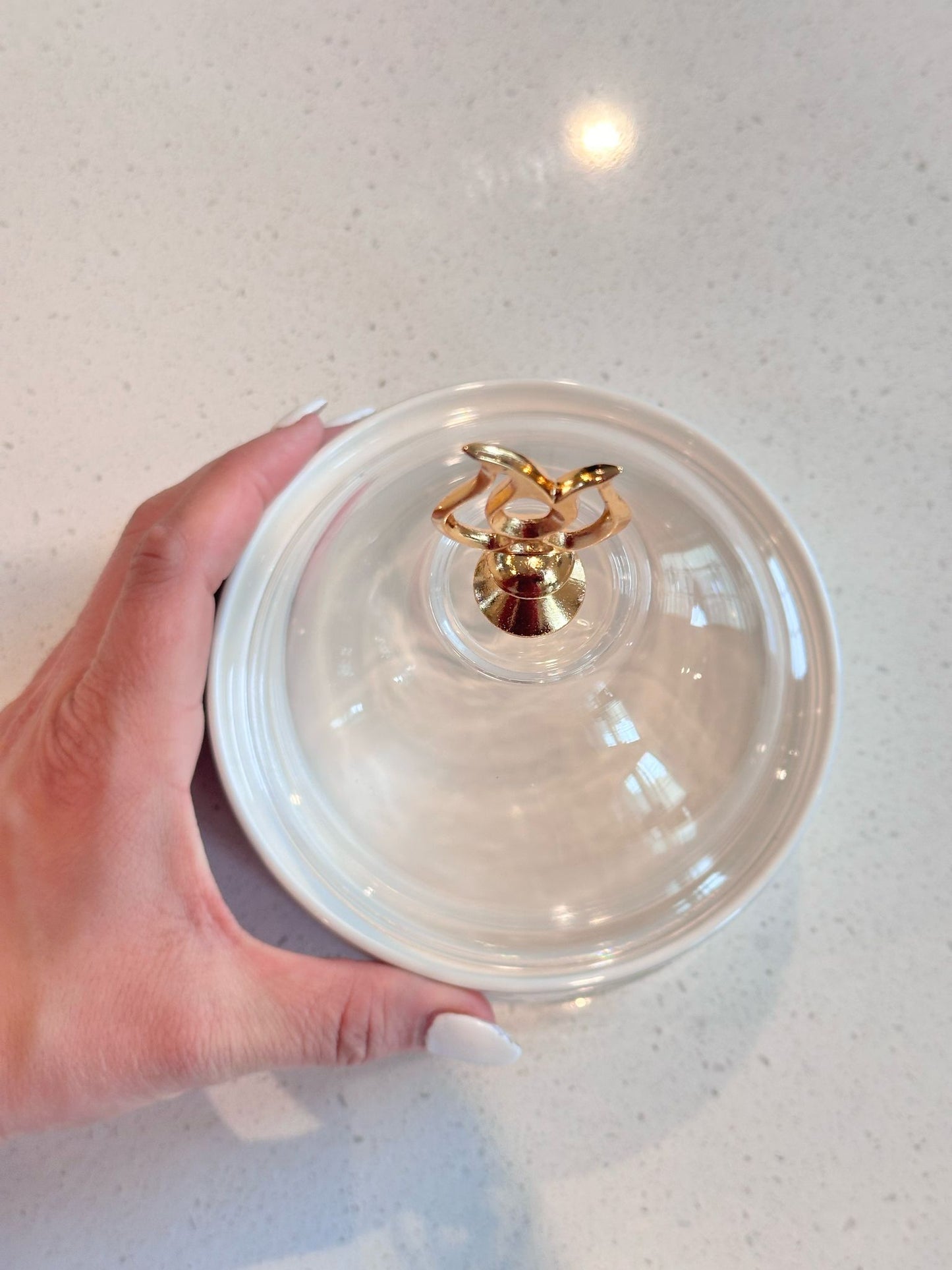 Golden Hostess Serving 5 Inch Porcelain with Acrylic Cover