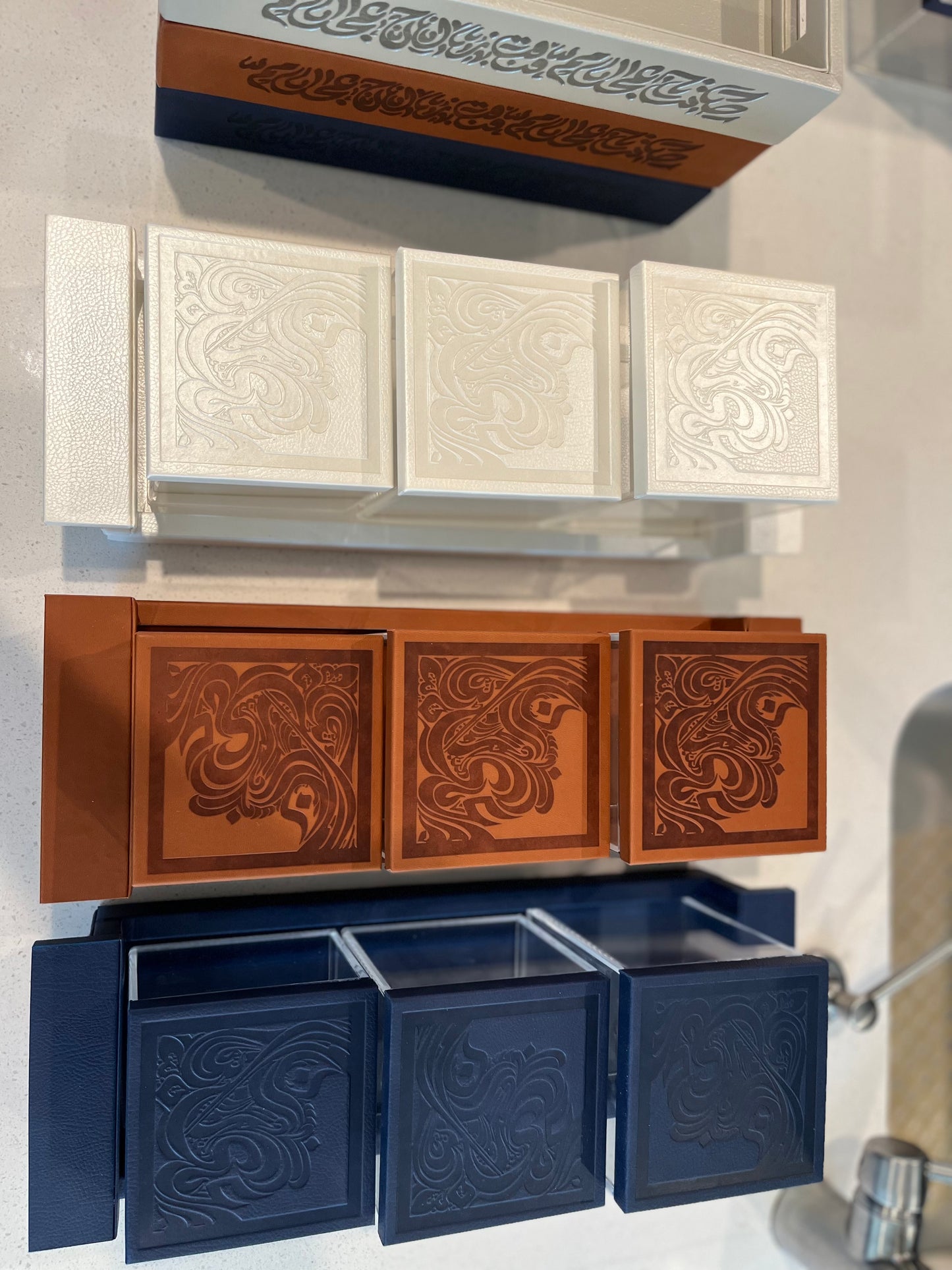 Leather Tray and Three Acrylic Nuts Canisters