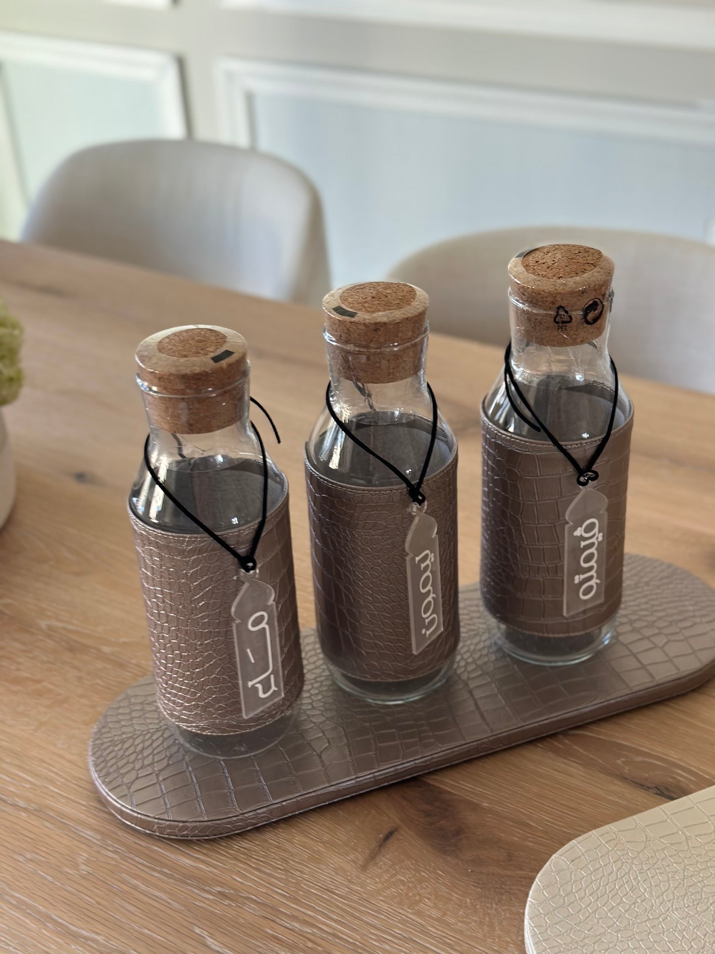 Calligraphy Leather Glass Carafe