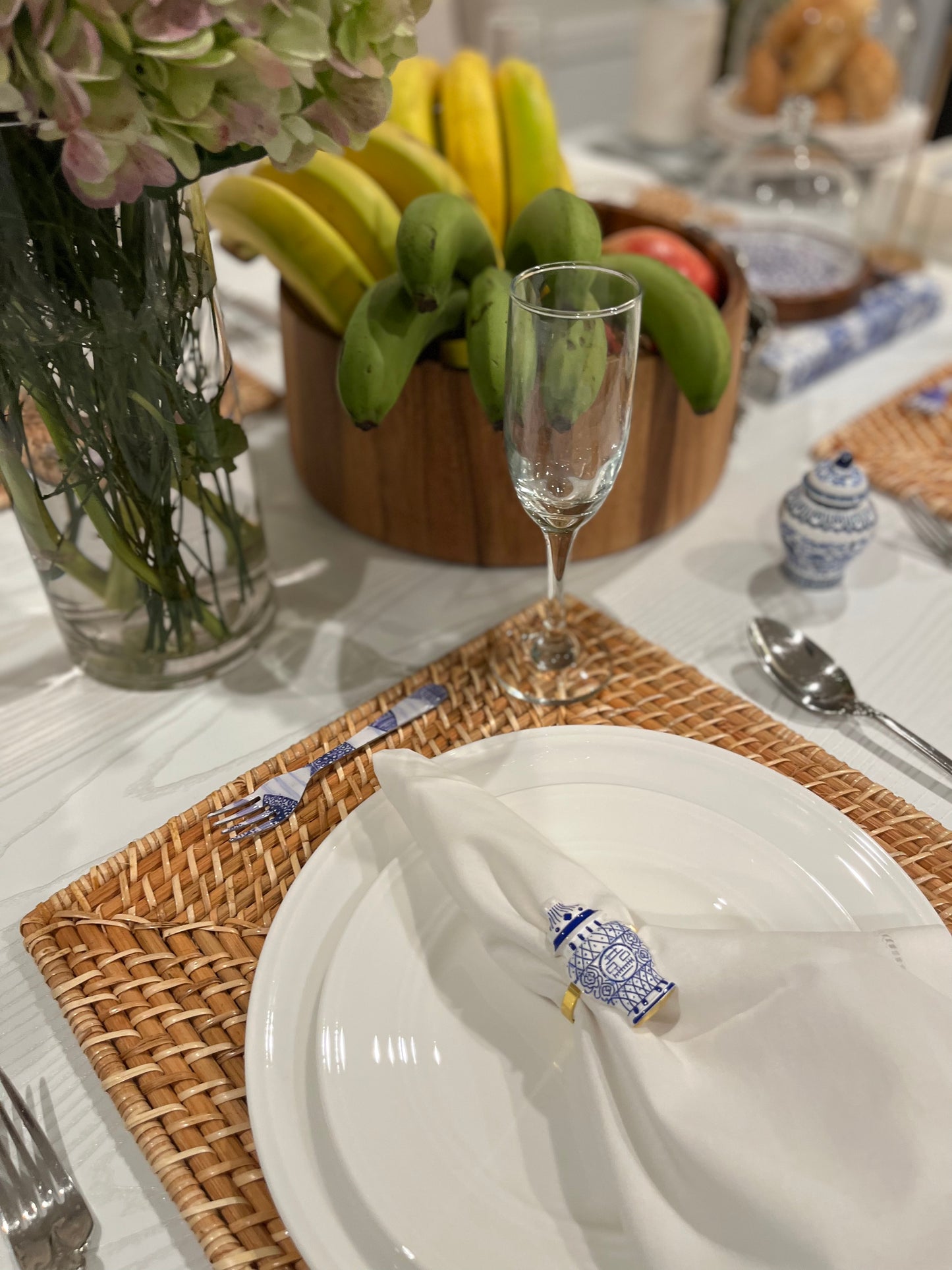 Mini Ginger Jar Napkin Ring - Blue White & Gold Ring