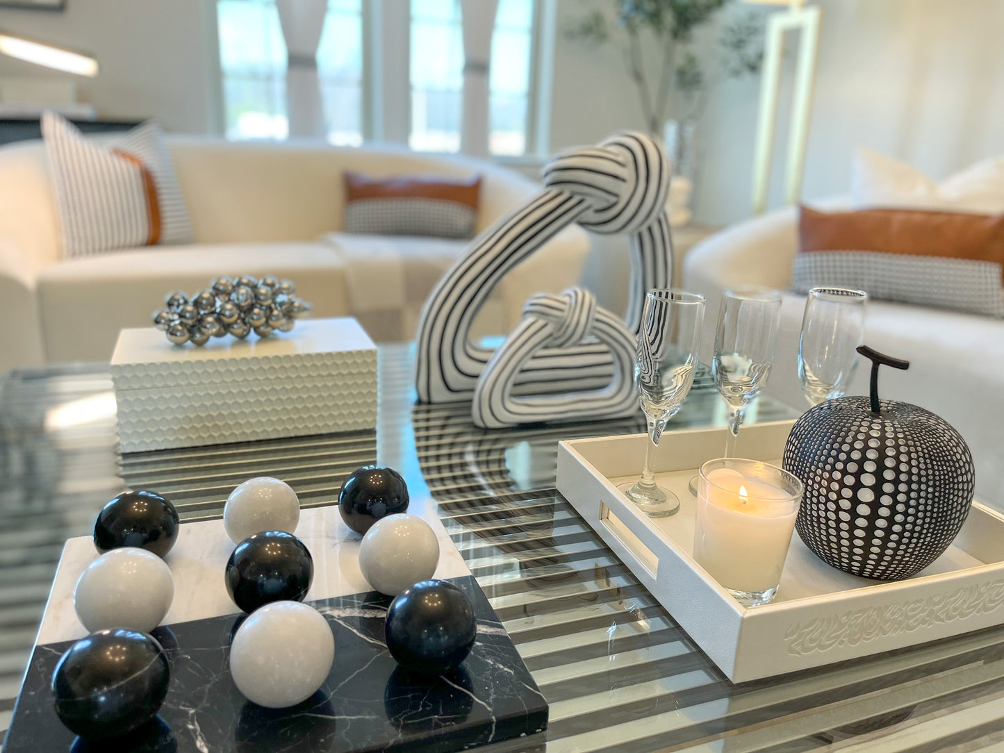 Marble Black & white Tic Tac Toe Board