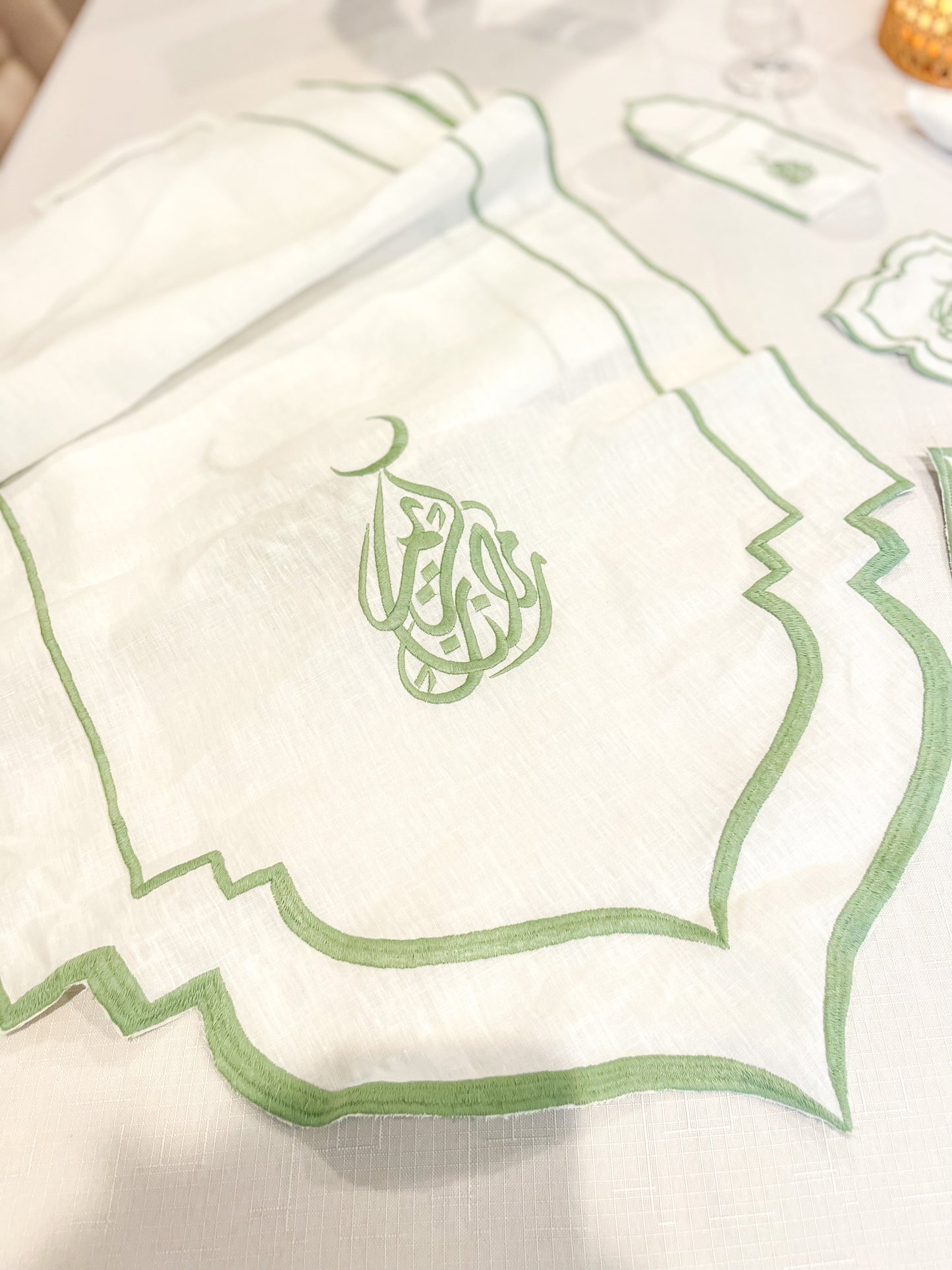 Sage Green Embroidery Ramadan Kareem Linen Set