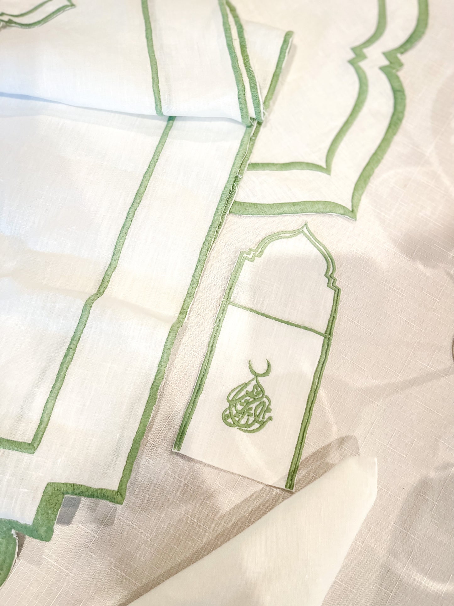 Sage Green Embroidery Ramadan Kareem Linen Set