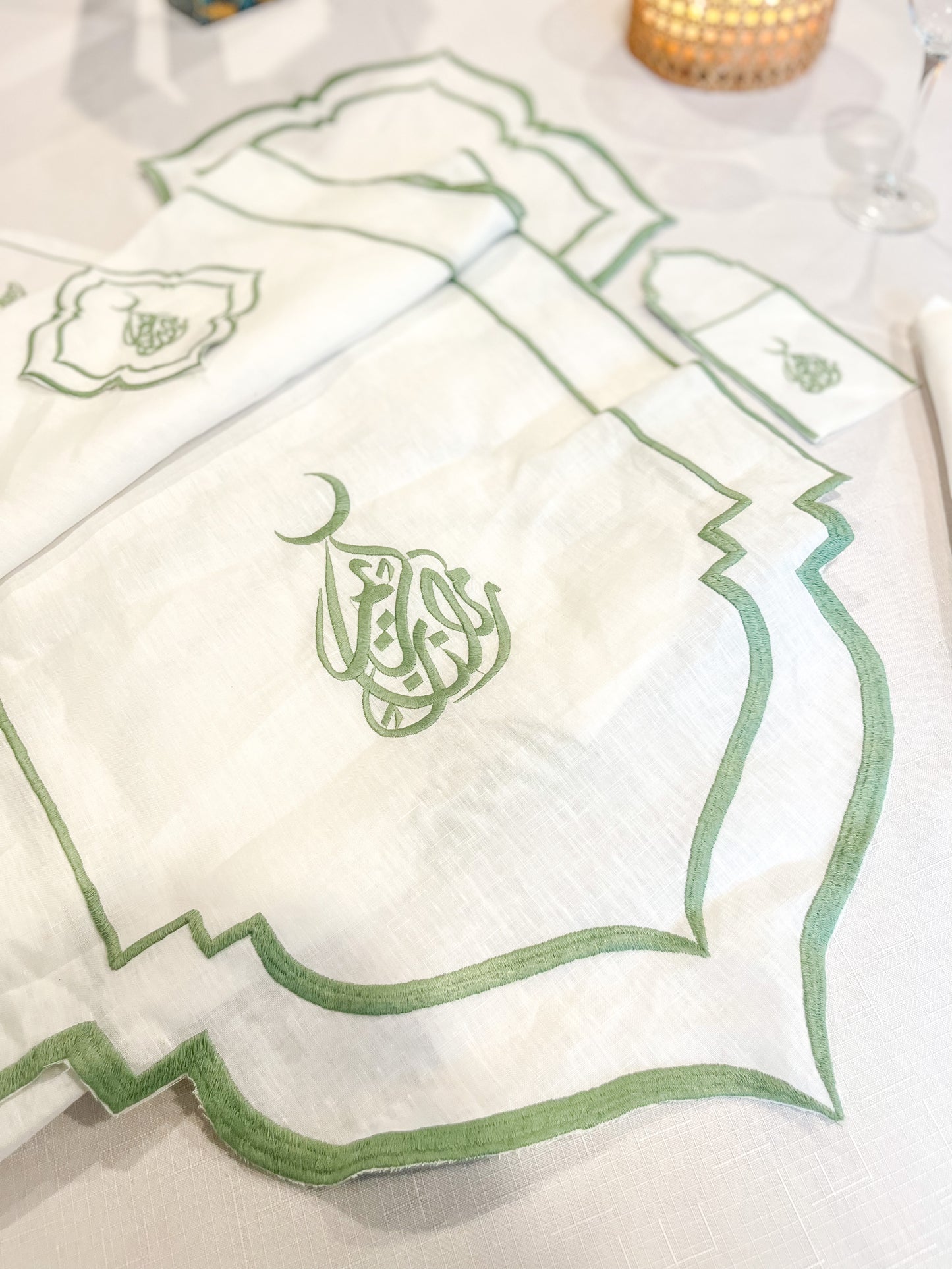 Sage Green Embroidery Ramadan Kareem Linen Set