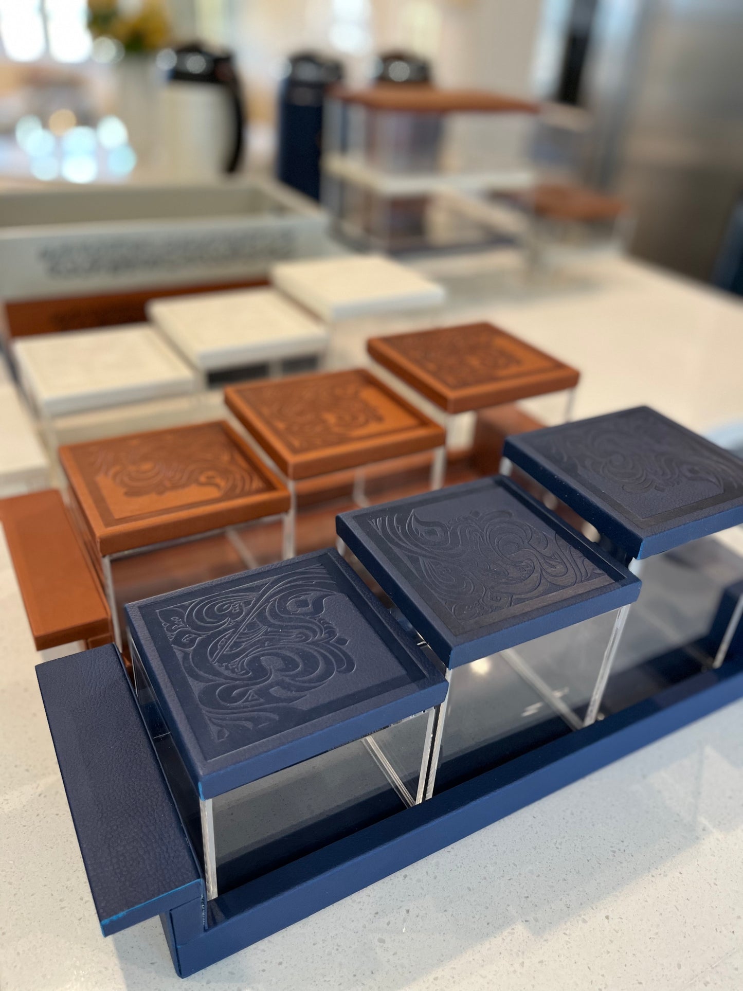 Leather Tray and Three Acrylic Nuts Canisters