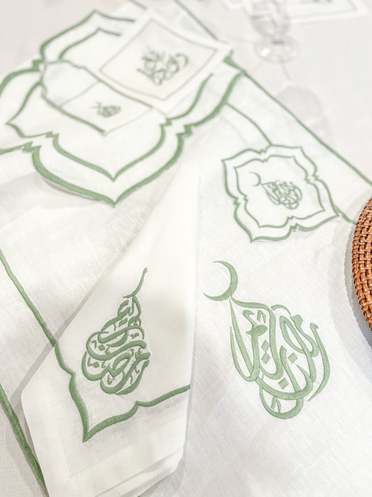 Sage Green Embroidery Ramadan Kareem Linen Set