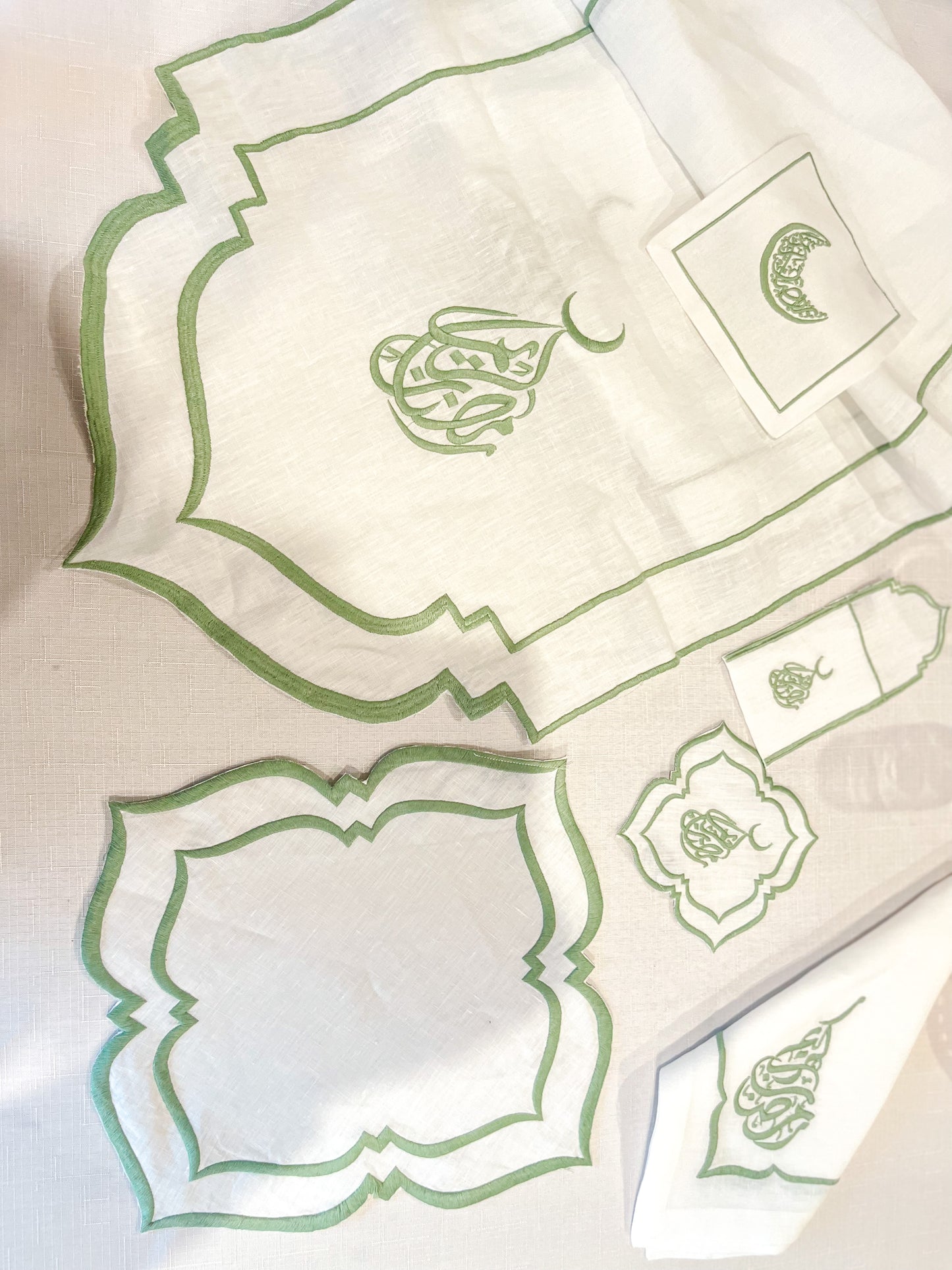 Sage Green Embroidery Ramadan Kareem Linen Set