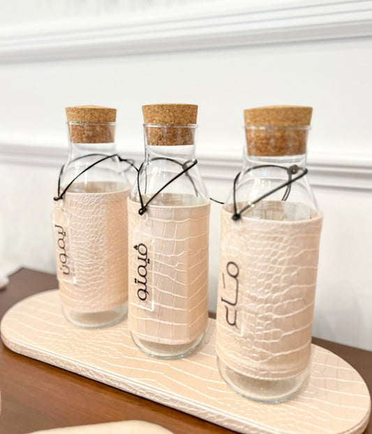 Ramadan Tri Leather Glass Carafe & Tray Set