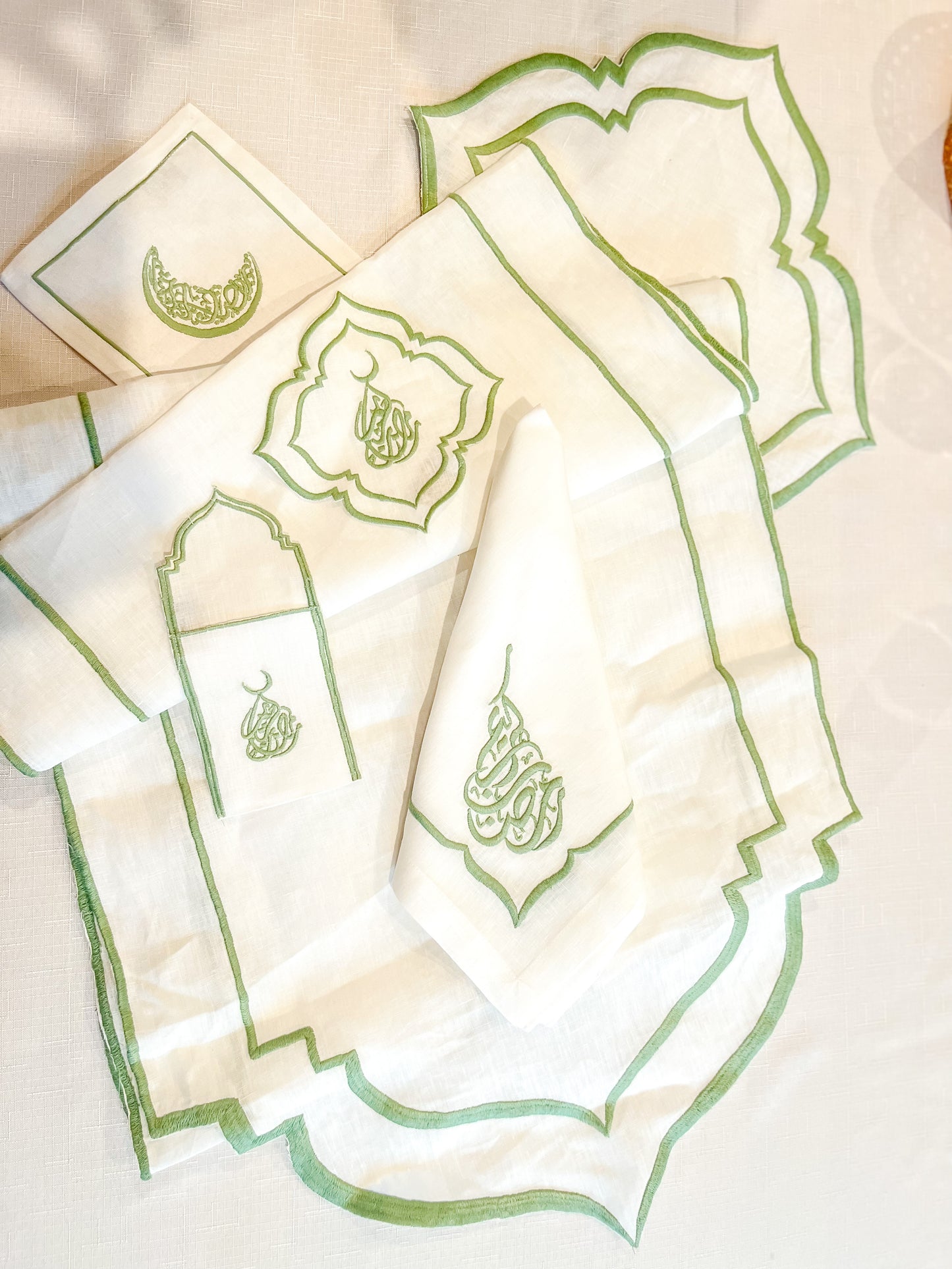 Sage Green Embroidery Ramadan Kareem Linen Set