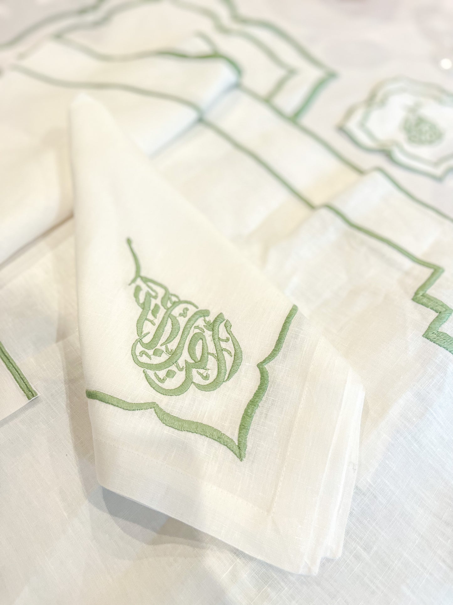 Sage Green Embroidery Ramadan Kareem Linen Set