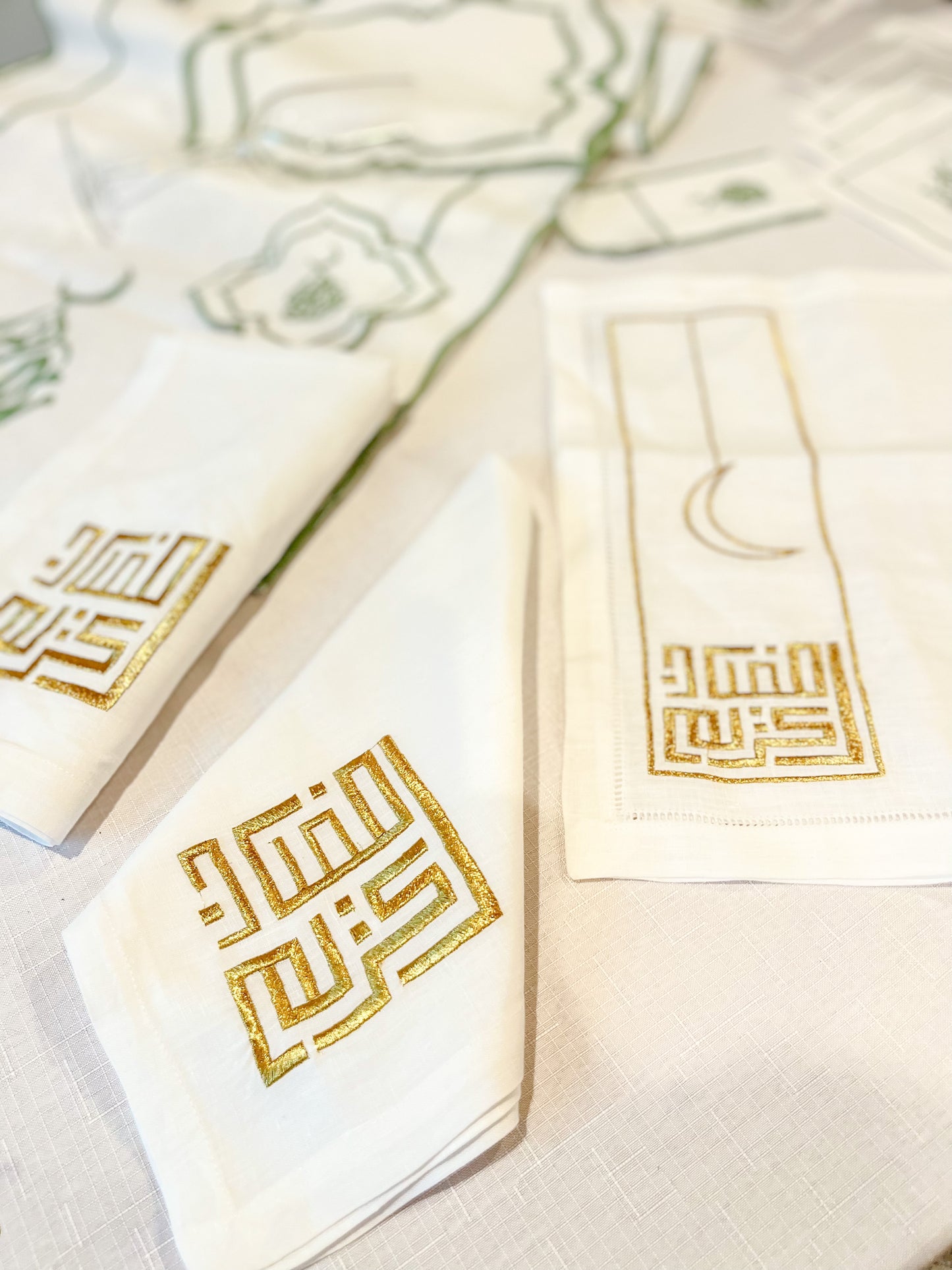 Gold Ramadan Kareem Embroidery Linen Napkins & Placemats - Set of 4