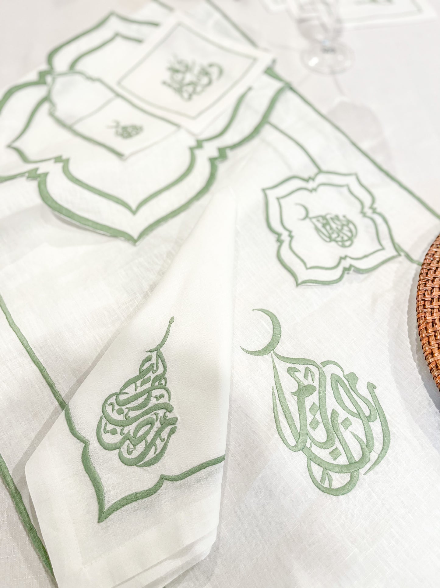 Ramadan Kareem Calligraphy Embroidery Linen Drinks Napkins - Set of 4