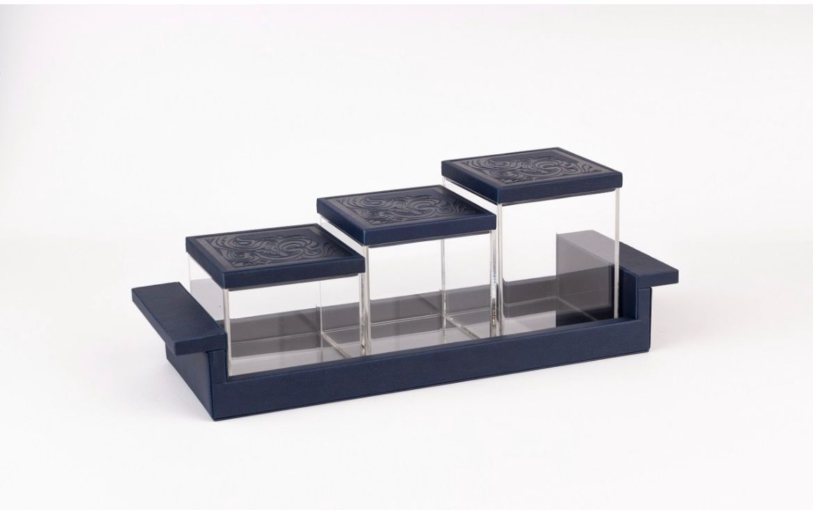 Leather Tray and Three Acrylic Nuts Canisters